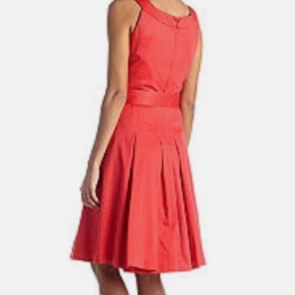 Calvin Klein CD5G1184 Red Pleated Self Tie Cotton Fit Flare Dress Size 4 - Picture 3 of 11